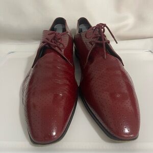 Prada Men's Leather Oxford/Derby Shoes in Wine Red, Size 8-1/2